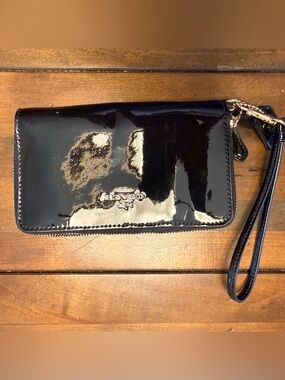 Coach Black Patent Leather Wristlet with Gold Hardware